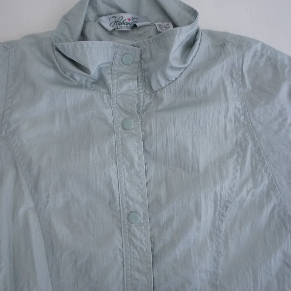 Vintage Haland! Silver-y Blue Nylon Cotton Lined Windbreaker Button Jacket L - Picture 9 of 11